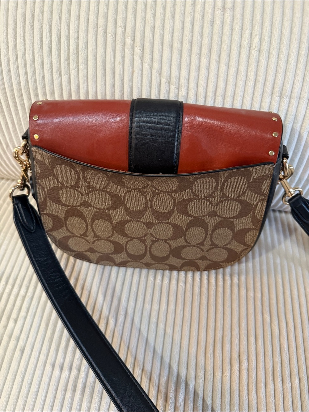 Coach Brown & Black Signature Crossbody with Studded Leather Flap - Picture 4 of 5